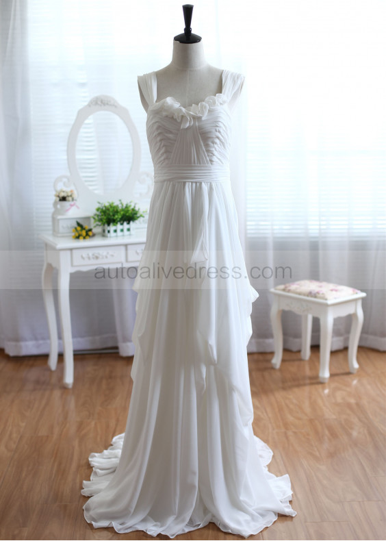 Ivory Chiffon Uneven Look Skirt Prom Dress